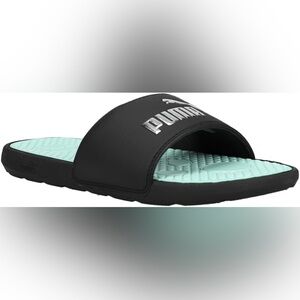PUMA • Cool Cat Slide Sandals • Size 7 Womens • Black/Fair Aqua/Silver